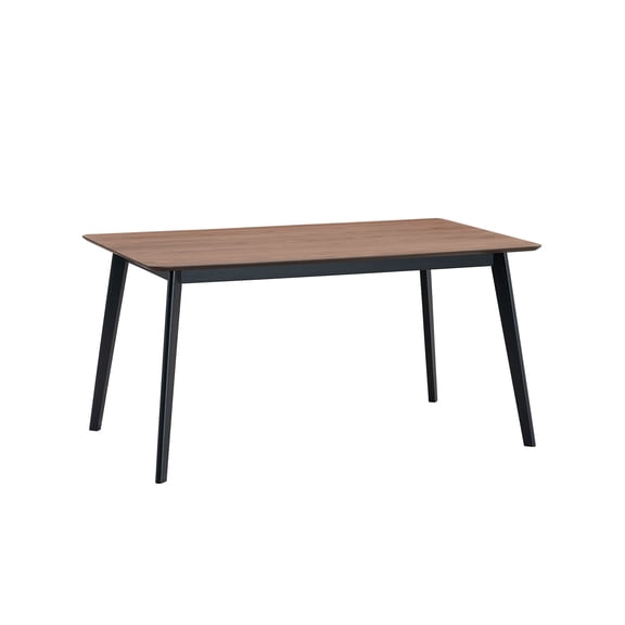 Dining Table, Rectangular Walnut and Black Finish Synthetic Wood Table with Fixed Top and Rubber Wood Legs, 19mm Thick Surface, 26" Floor Clearance for Kitchen or Dining Room