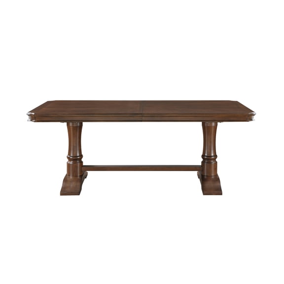Dining Table, Rectangular Wood with Cherry Finish, Traditional Trestle Base, 8-Seater with Self-Storing Extension Leaf, 44" x 78"-96" x 30", for Formal Dining Room and Kitchen