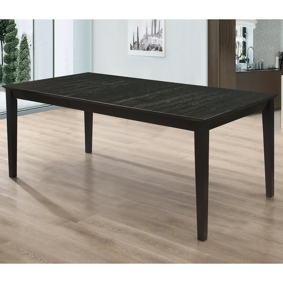 Dining Table, Rectangular Wood Extension Leaf Table with Distressed Black Finish, 30.25"H x 40"W x 60"L, Durable Hardwood and Veneer Construction for Transitional Dining Room Decor