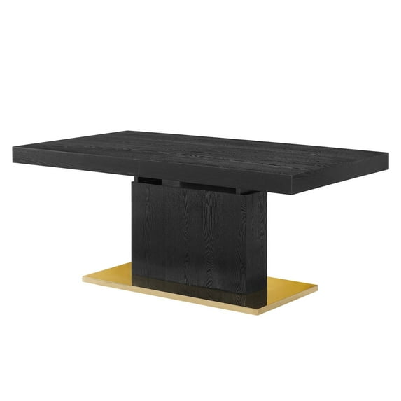 Dining Table, Rectangular, Wood, Metal Steel, Black, Gold, Modern Contemporary Urban Design, Kitchen Room Cafe Bistro Restaurant Hospitality