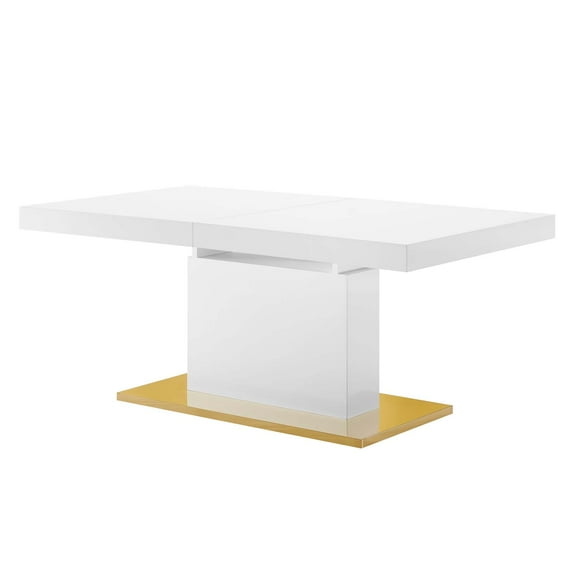 Dining Table, Rectangular, Wood, Metal Steel, White Gold, Modern Contemporary Urban Design, Kitchen Room Cafe Bistro Restaurant Hospitality