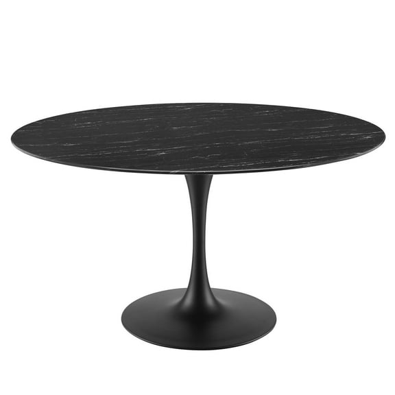 Dining Table, Round, Artificial Marble, Metal Steel, Black, Modern Contemporary Urban Design, Kitchen Room Cafe Bistro Restaurant Hospitality