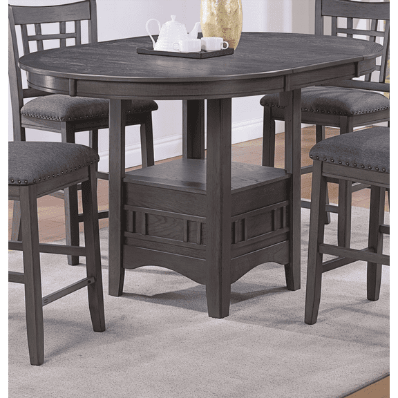 Dining Table Round Counter Height with Shelf - 1pc Solid Wood Gray Finish | Space-Saving Dining Set for 4 | Easy Assembly