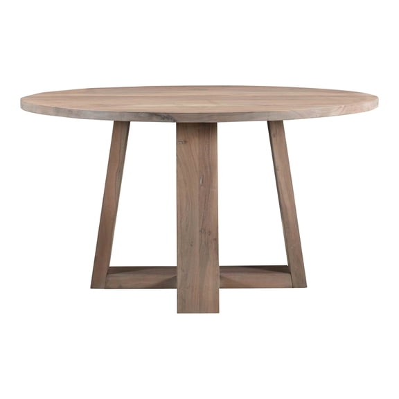 Dining Table, Round Solid Acacia Wood Kitchen Table for 4 People, Contemporary Circular Dining Room Table in Light Grey Finish, Durable Natural Wood Construction, India Origin