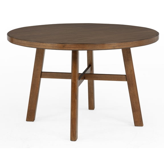 Dining Table, Round Wooden Kitchen Table with Rich Brown Finish, Mid-Century Modern Contemporary Style, Seats 4, 48" Diameter x 30.3" Height, Sturdy Legs for Dining Room Use