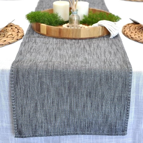 Dining Table Runner With Decorative Stitch at Edge Organic Cotton Short Dresser Scarf Dining Table Washable Cloth Small Buffet Table Runner Furniture Top Cover 14"x48" Grey