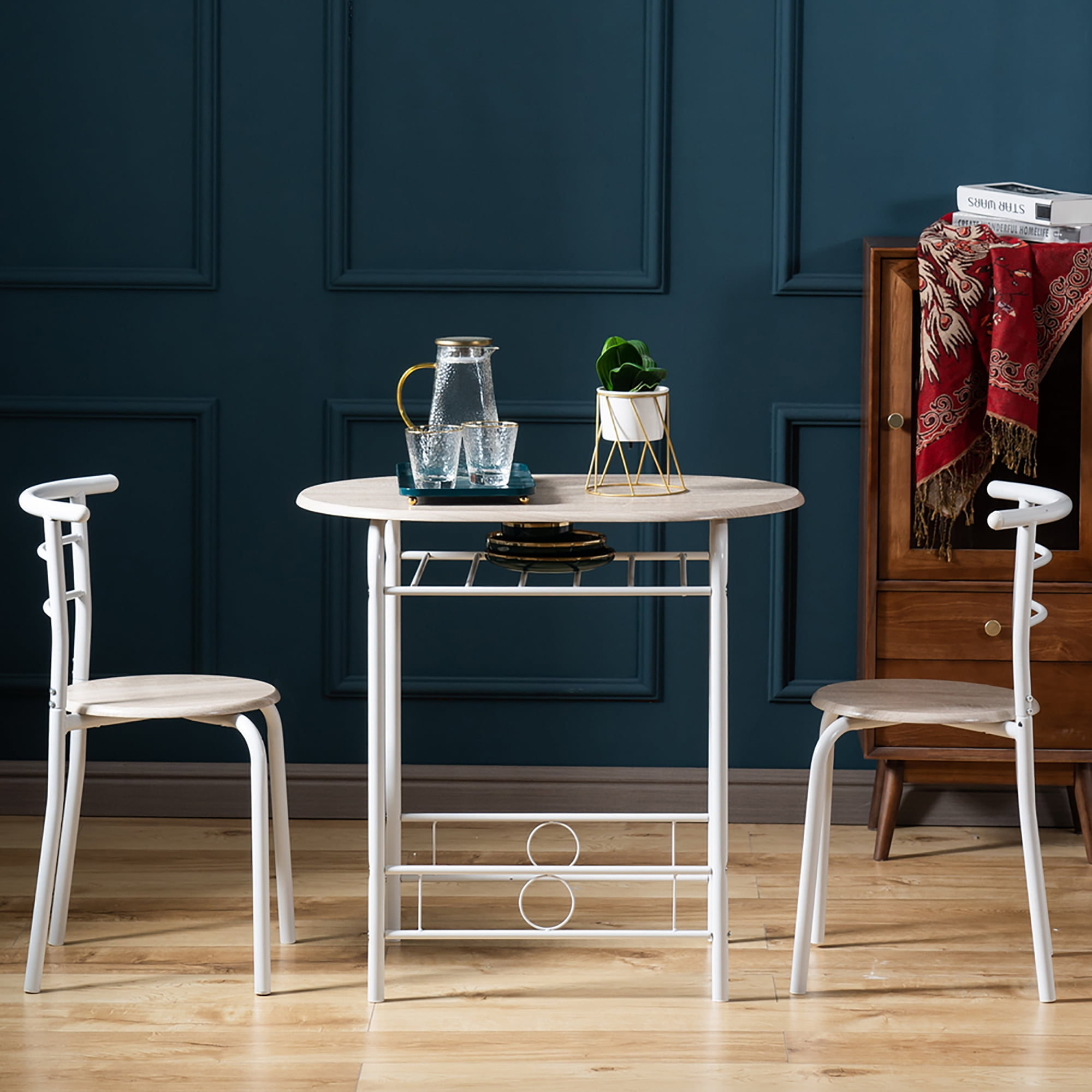Bistro Racks Seizeen 3-Piece Dining Set, Wood Top & Metal Frame, Oak Bistro with ...