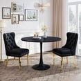 thumbnail image 1 of Dining Table Set for 2, 31.5" Round Table with All-Metal Tulip Pedestal Table, Velvet Nailhead Trim Chairs with Stainless Steel Legs, Modern Kitchen Dining Set for Apartment, Small Spaces, Gold Black, 1 of 6