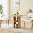 thumbnail image 1 of Dining Table Set for 2-4, Round Kitchen Table with 2 Chairs and Storage Shelf, Velvet Upholstered Chairs, 47.2-Inch Round, 200 Lbs Capacity, for Dining Room Living Room Cafe, Natural, 1 of 3