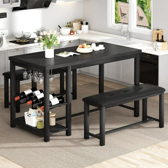 Dining Table Set for 24, Small Kitchen Table with Wine Rack & Storage