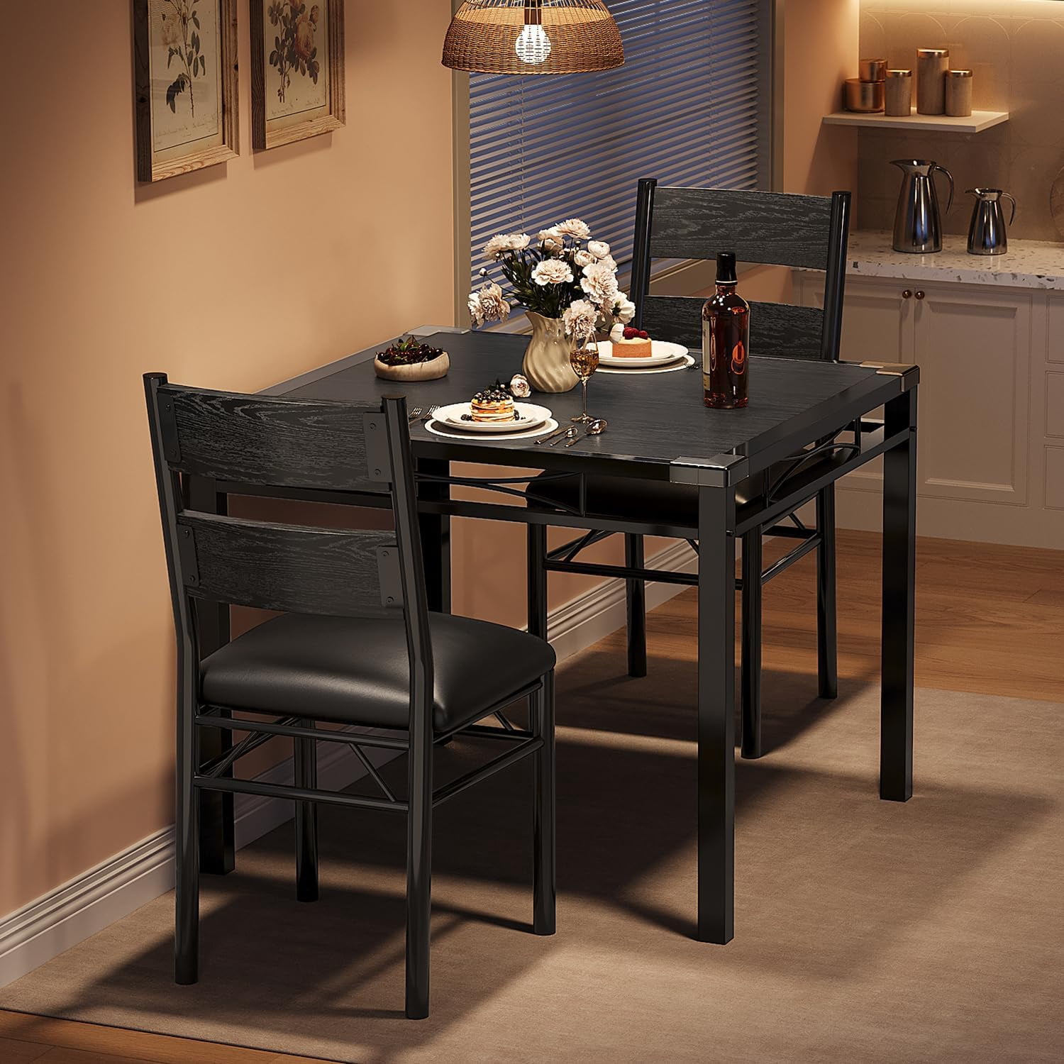 Dining Table Set for 2 with Corner Protector, Dining Room Table Set for ...