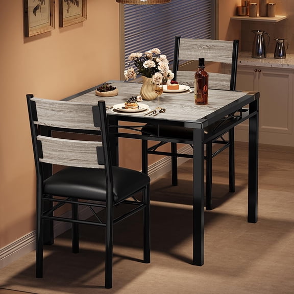 Dining Table Set for 2 with Corner Protector, Kitchen Table Chairs Set of 2 w/Upholstered Chairs, Wood Dining Room Table Set for 2, for Dining Room, Apartment
