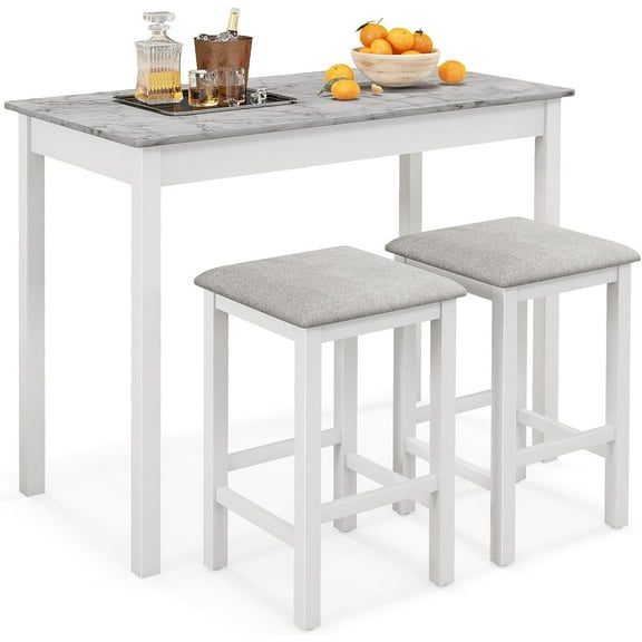 Dining Table Set for 2, Counter Height Dining Table Set with 2 Bar Stools, Wood Legs, Dinette Table Set, Breakfast Nook Table Set, Space-Saving Kitchen Table Set (White/Grey)