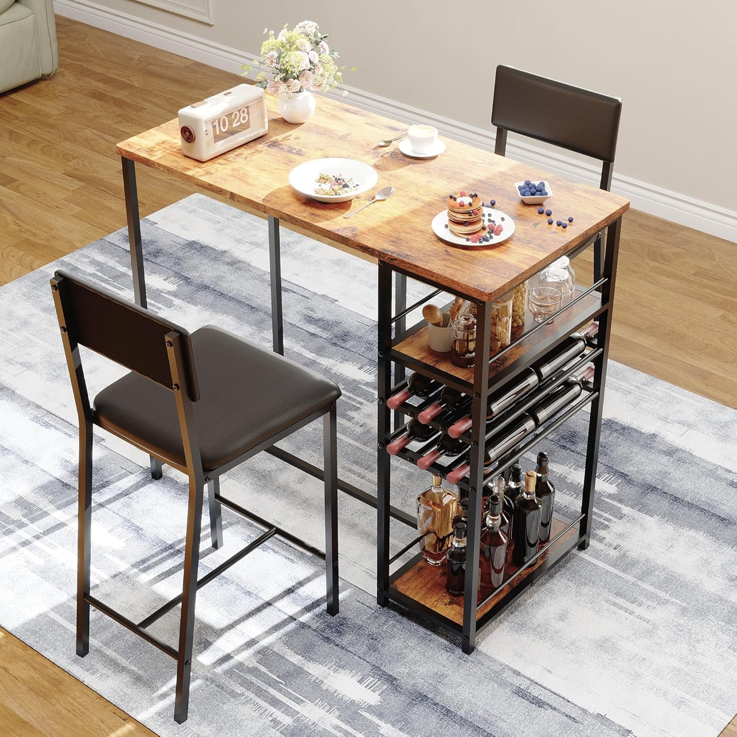 Dining Table Set for 2, Counter Height Kitchen Table with Storage
