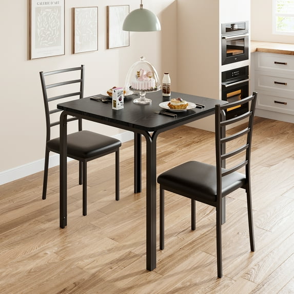 Dining Table Set for 2, Dining Room Table with 2 Upholstered Chairs, Modern Wood Kitchen Table and Chairs Set, 3-Piece Dinette Set for Breakfast Nook, Small Places