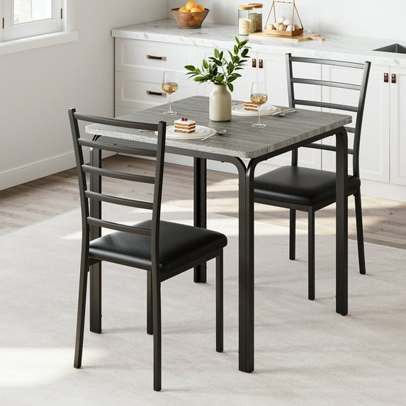 Dining Table Set for 2, Dining Room Table with 2 Upholstered Chairs, Modern Wood Kitchen Table and Chairs Set, 3-Piece Dinette Set for Breakfast Nook, Small Places