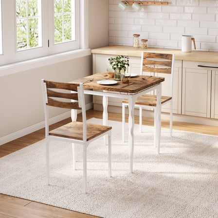 Dining Table Set for 2, Dining Table and Chairs Set of 2, 3 Piece Dining Table Set with Spiral Table Legs for Small Spaces, Kitchen, Apartment, White Brown