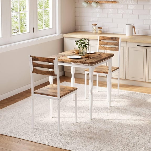 Dining Table Set for 2, Dining Table and Chairs Set of 2, 3 Piece Dining Table Set with Spiral Table Legs for Small Spaces, Kitchen, Apartment, White Brown