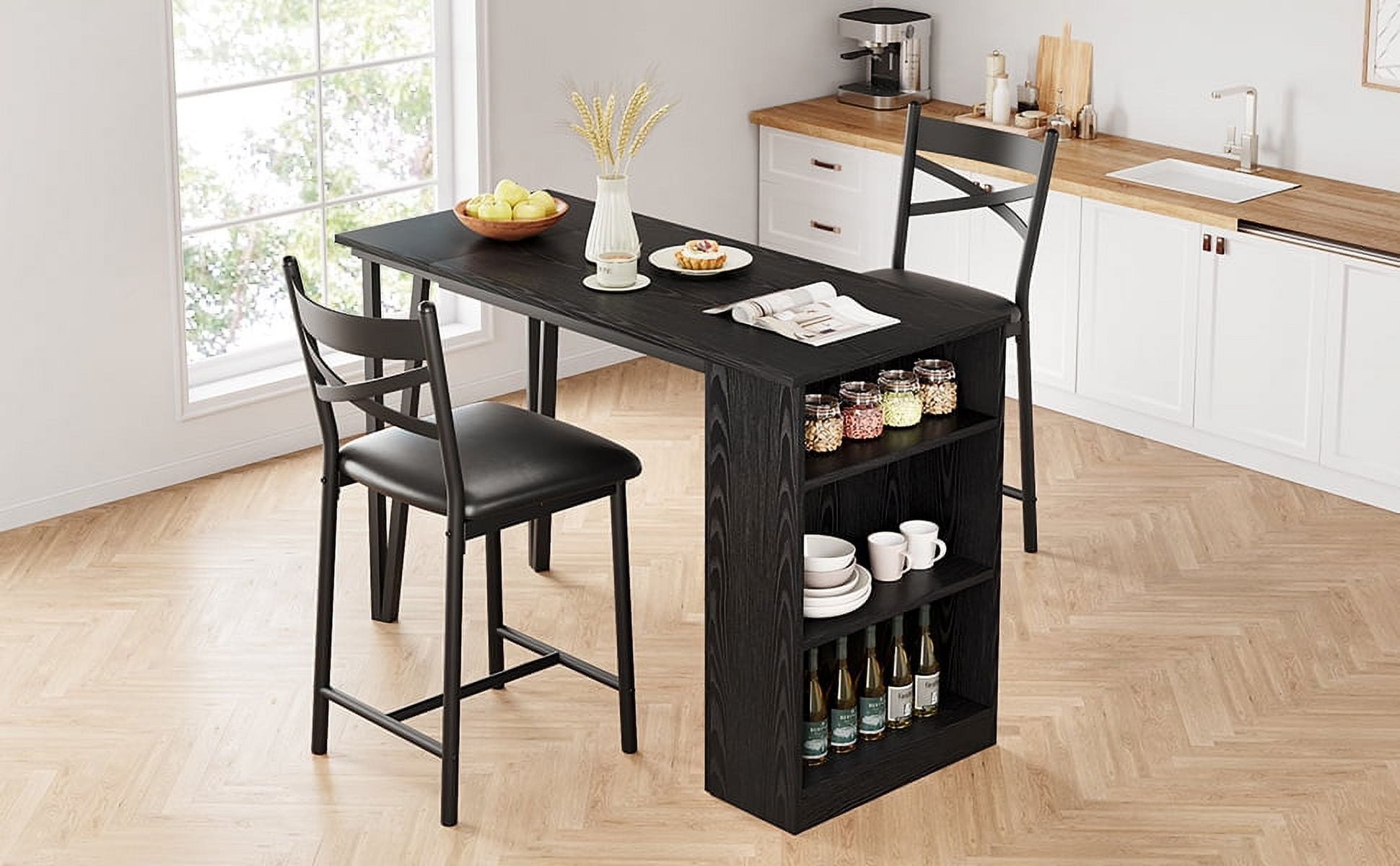 Dining Table Set for 2, Kitchen Bar Table and Chairs for 2, Expandable ...
