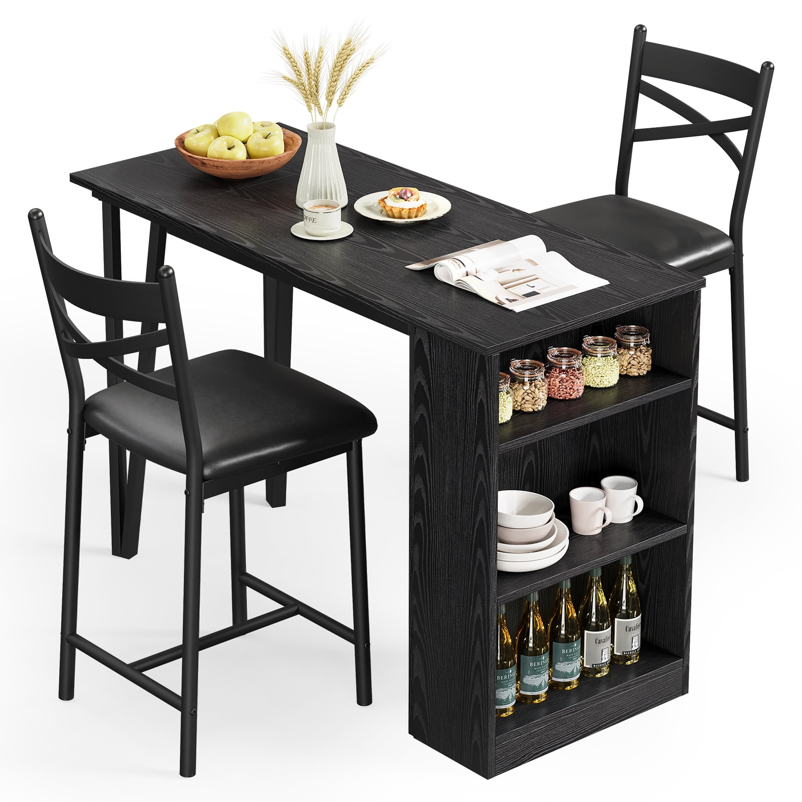 Dining Table Set for 2, Kitchen Bar Table and Chairs for 2, Expandable ...