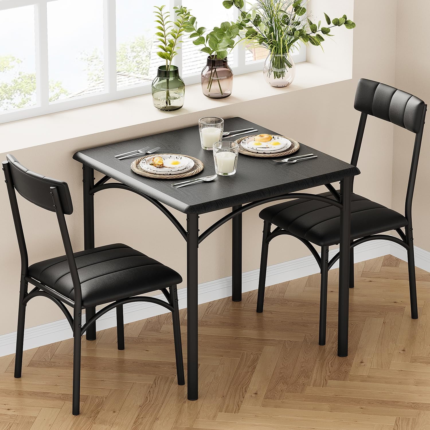 Dining Table Set for 2 Kitchen Table and Chairs for 2 with Upholstered