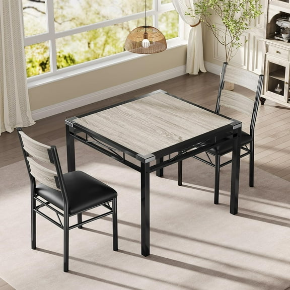 Dining Table Set for 2, Kitchen Table with 2 Upholstered Chairs, Wood 3-Piece Kitchen Dining Room Set with Corner Protector for Small Space, Kitchen Room, Apartment