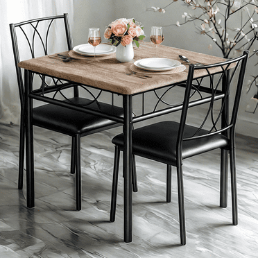 Small Kitchen Table and Chairs for 2 Compact Dining Table Set Rustic Brown Square Apartment Furniture for Small Spaces