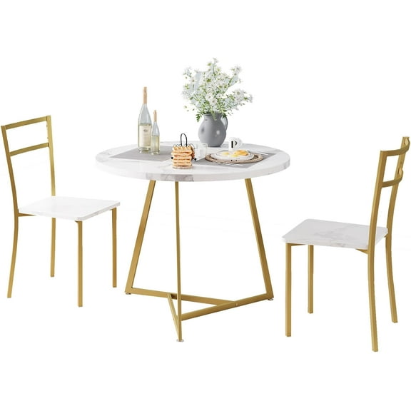 Dining Table Set for 2,Kitchen Table and Chairs for 2,Modern Round Kitchen Table Set,3 Piece Dining Room Table Set for Small Space,Apartment,Studio,Dinner