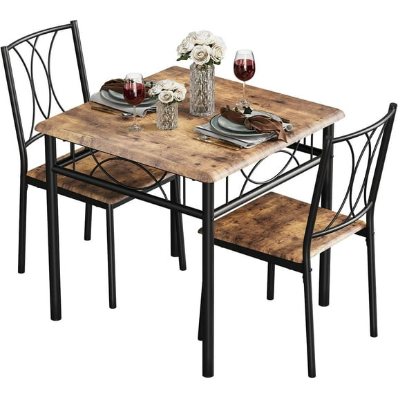 Dining Table Set for 2, Kitchen Table and Chairs for 2, Rectangular Dining Room Table Set, 3-Piece Wood Dining Table Set for Apartment, Small Space, Space Saving