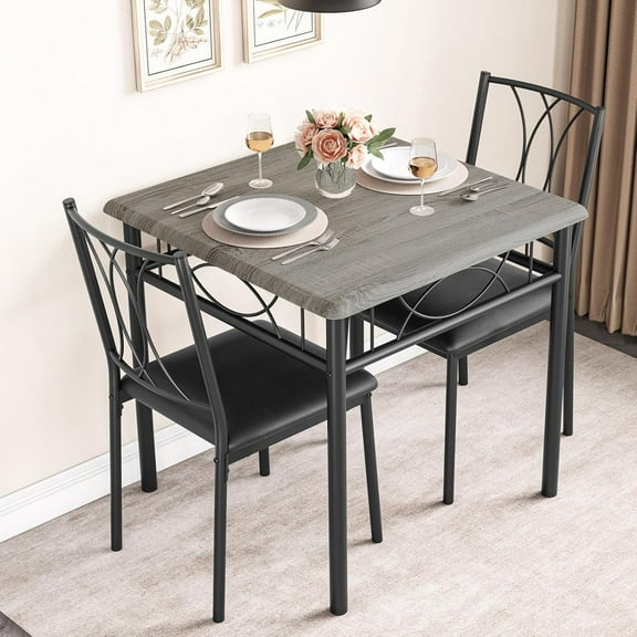 Dining Table Set for 2, Kitchen Table and Chairs for 2, Rectangular Dining Room Table Set, 3-Piece Wood Dining Table Set for Apartment, Small Space, Space Saving