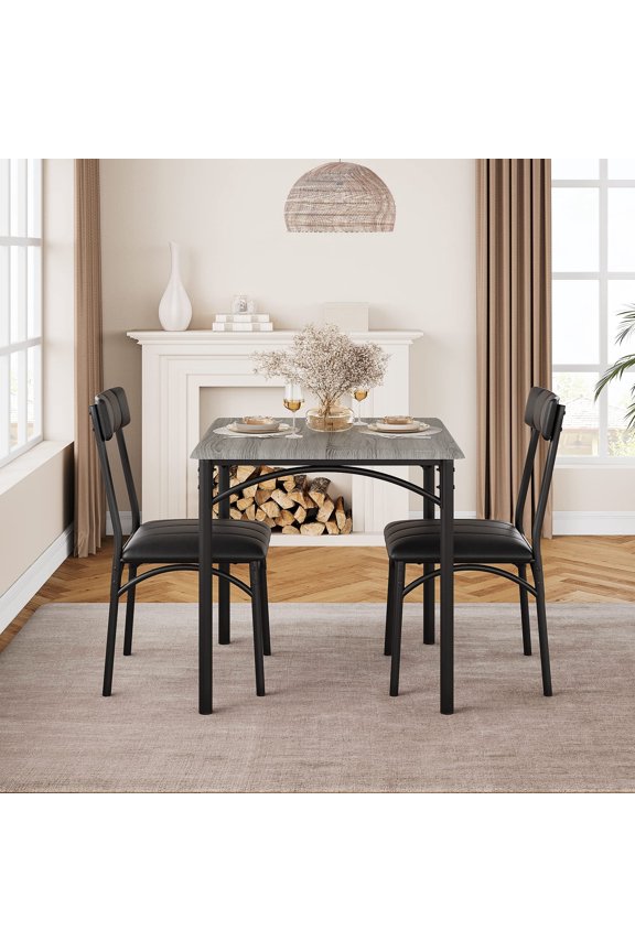 Dining Table Set for 2, Kitchen Table and Chairs for 2 with Upholstered Chairs, 3 Piece Dining Room Table Set, Square Kitchen Table Set for Small Space, Apartment, Studio, Rustic Gray