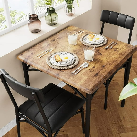 Dining Table Set for 2, Kitchen Table and Chairs for 2 with Upholstered Chairs, 3Pcs Dining Room Table Set, Square Kitchen Table Set for Small Space, Apartment, Studio, Rustic Brown
