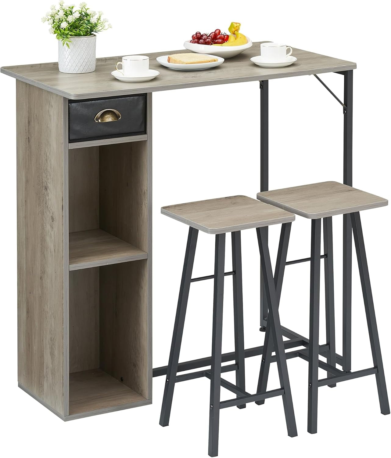 Dining Table Set for 2 with Storage Drawer Shelves, 3 Piece Counter ...