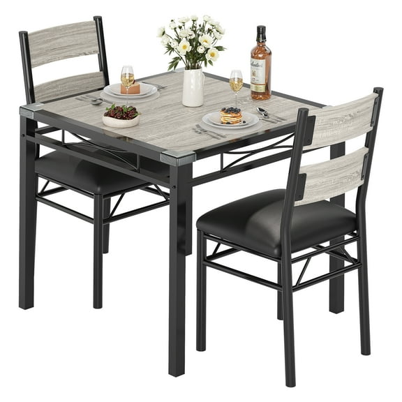 Dining Table Set for 2 with Upholstered Chairs, Corner Protector, Wood Kitchen Table Chairs Set of 2, for Dining & Small Spaces, for Apartment, Kitchen