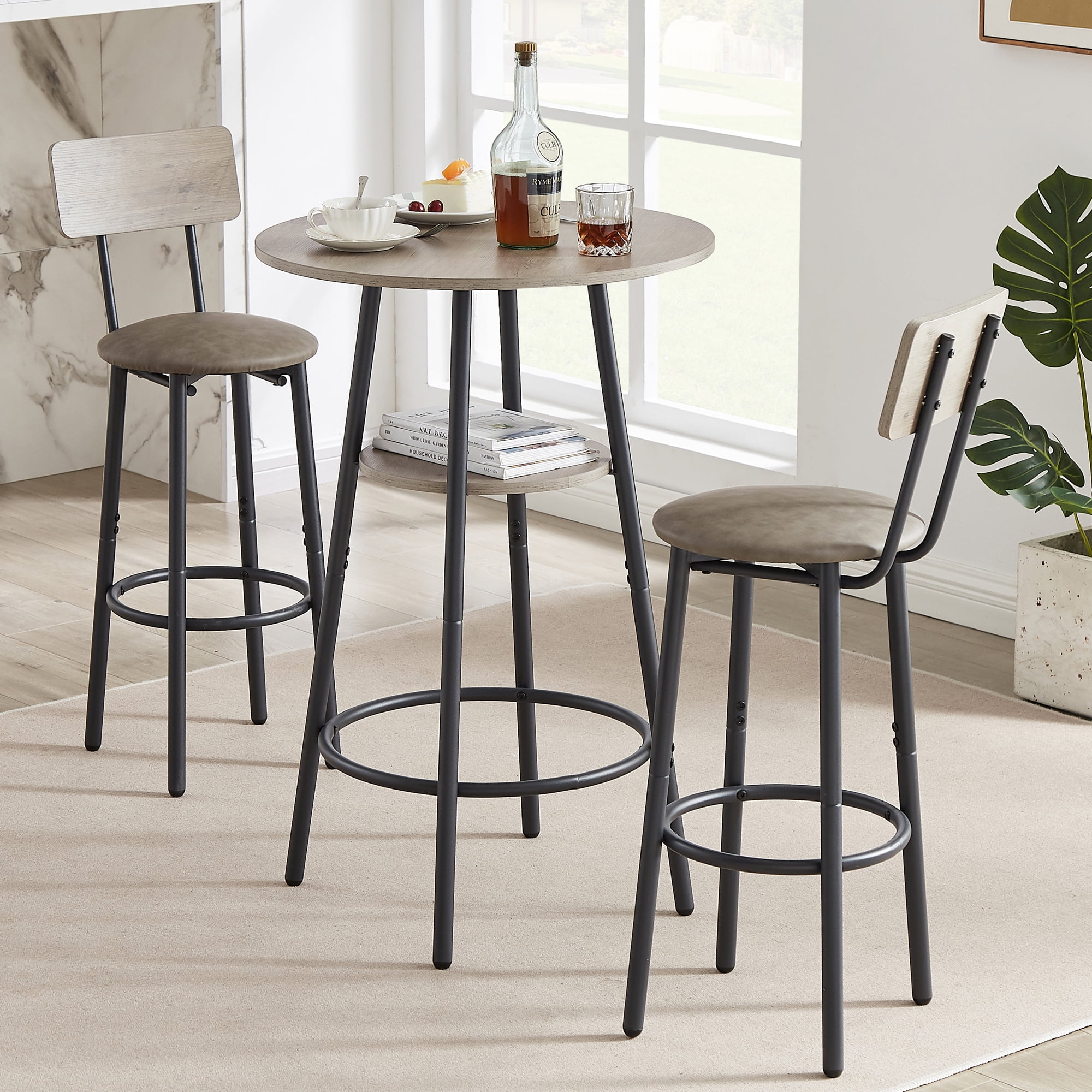 Dining Table Set for 2, Wood Kitchen Table Set with 2 PU Cushion Chairs ...