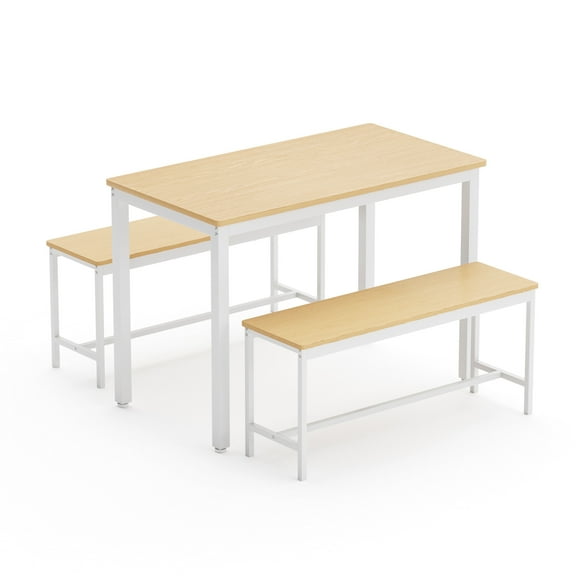 Dining Table Set for 3, Bar Table with 2 Dining Benches, Kitchen Table Counter with Chairs,, Modern Wood Grains Table and Chairs Dinette Set for Home Kitchen, Dining Room, Restaurant