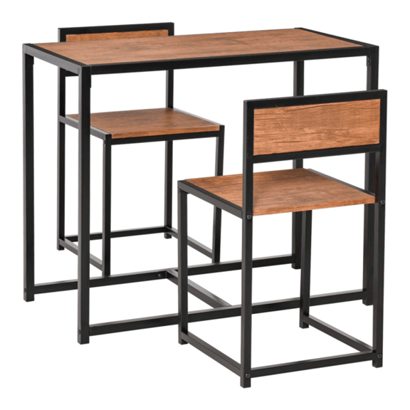 Dining Table Set 3 Piece, Bar Table and Chairs Set for Kitchen, Rustic Brown & Black Modern Bistro Set, Solid MDF & Steel Frame, 35.5" Table, 28.75" Stools