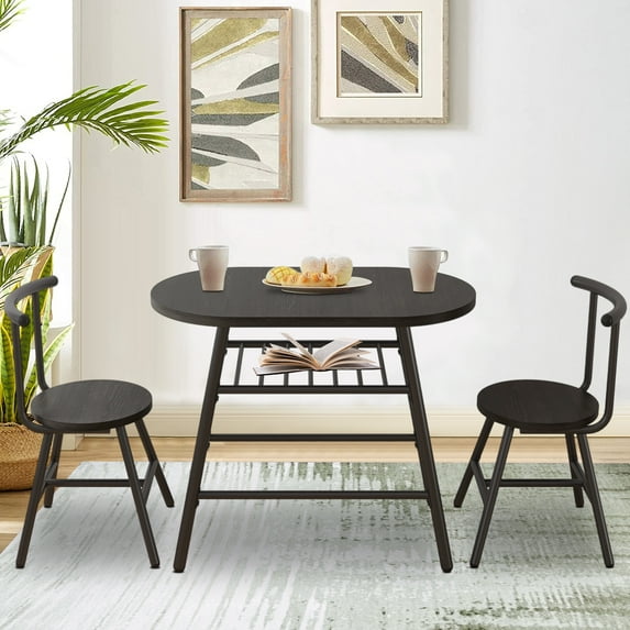 Dining Table Set, 3-piece Kitchen Table Set with Table and 2 Bar Stools, Gray Color Countertop Kitchen Pub Set for Bar/Breakfast Nook/Dining Room/Living Room, JA1083