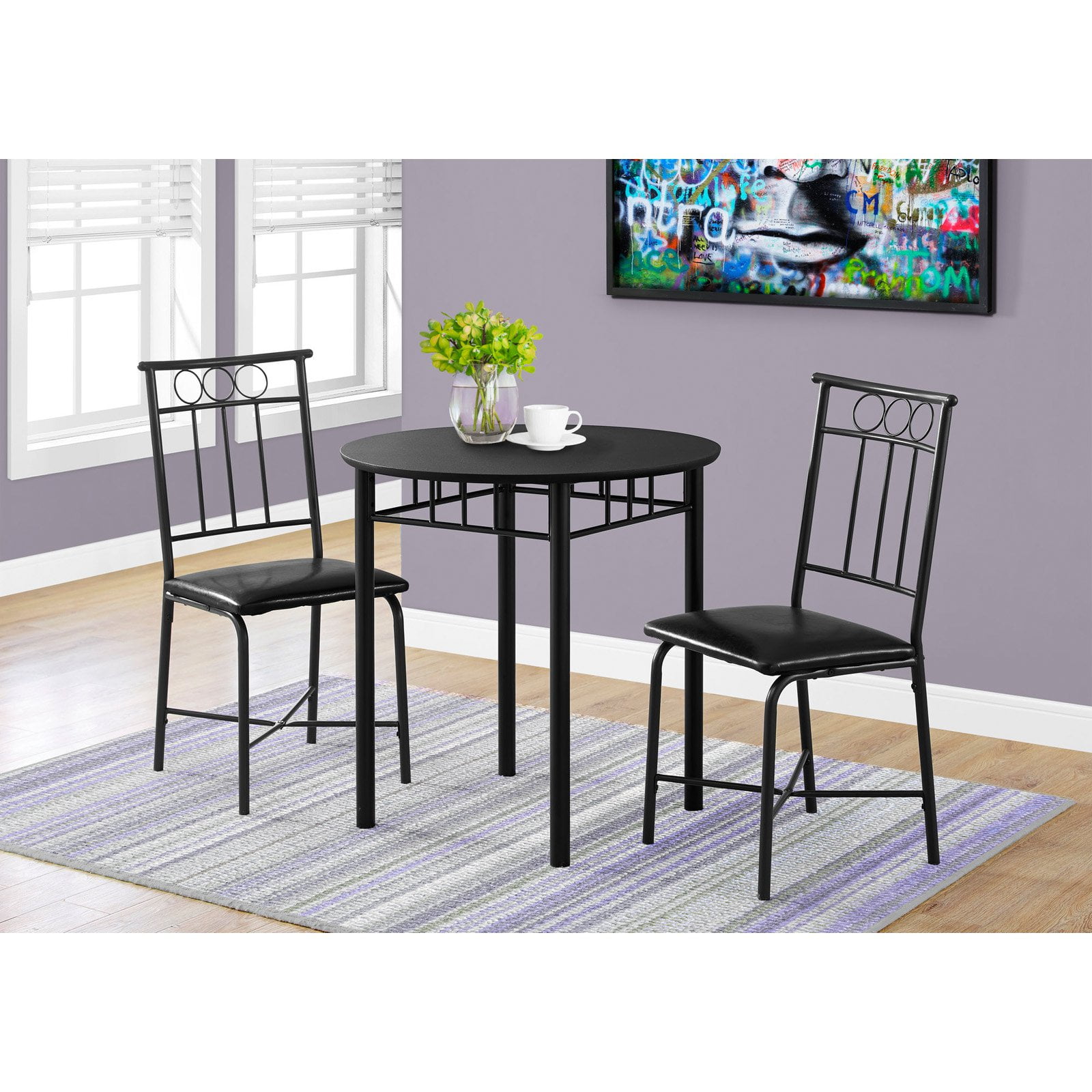 Black Metal and PVC 3-Piece Bistro Dining Set