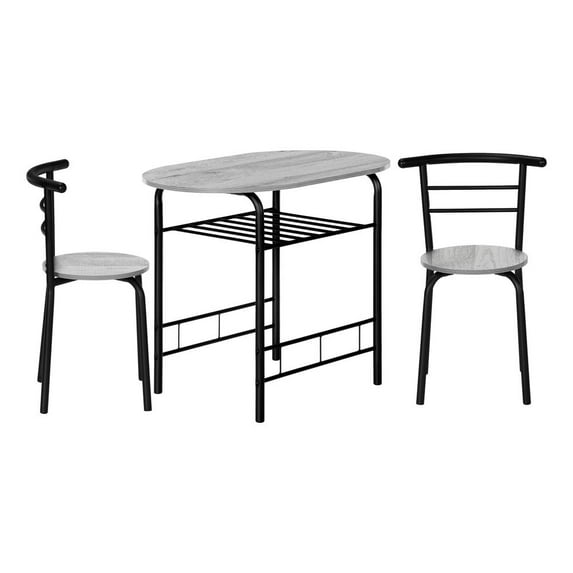 Dining Table Set 3pcs Set Small 32" L Kitchen Metal Laminate Grey Black