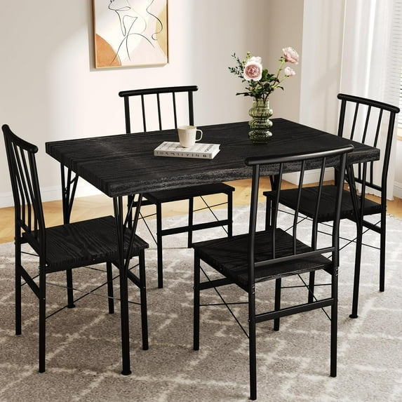 Dining Table Set for 4 with 1.6" Thick Tabletop, 5-Piece Kitchen Table Set, Space-Saving Rectangular Dining Room Kitchen Table Chair Set for Small Space,Dinette,Apartment,Rustic Black