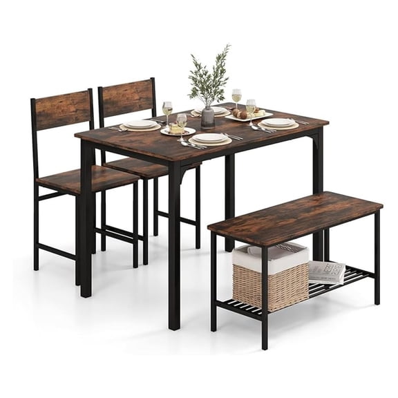 Dining Table Set for 4, 4-Piece Wooden Kitchen Table Chairs Set of 4 with a Long , & Metal Frame, Industrial Dining Room Table Set for Small Space, Apartment, Kitchen (Teak)