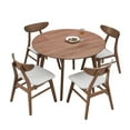 thumbnail image 1 of Dining Table Set for 4, 42.01 Inch Modern Simple Design Round Kitchen Table and 4 Fabric Upholstered Dining Chairs for Dining Room, Kitchen, Saving Space, Walnut, 1 of 7