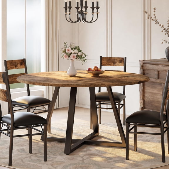 Dining Table Set for 4, 5-Piece 43-Inch Round Kitchen Table with 4 Upholstered Chairs, Space-Saving Nesting Design, Reinforced Metal Frames, Water-Resistant PVC Gray Finish for Apartment and Small Di