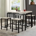 thumbnail image 1 of Dining Table Set for 4, 5 Piece Beige+Black Dining Room Table Sets with Stools, Counter Height Kitchen Table Set with Metal Frame/Wood Top for Home, Kitchen, Living Room, Restaurant, L865, 1 of 10