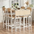 thumbnail image 1 of Dining Table Set for 4, Drop Leaf Pub Table and Dining Chair Set, Counter Height Table Set of 5, Kitchen Table Set with Stools for Kitchen Apartment Bistro, Beige, 1 of 10