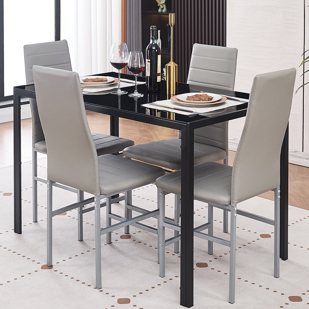 Dining Table Set for 4, 5 Piece Kitchen Table and Chairs with Black