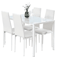 thumbnail image 1 of Dining Table Set for 4, 5 Piece Kitchen Table and Chairs with White Marble Effect Tempered Glass Table Top and 4 White Faux Leather Metal Frame Chairs,47.2" x 27.5" x 29.5", 1 of 8