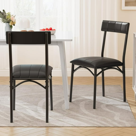 Dining Chairs Set of 2, PU Leather Kitchen Chairs for 2, Dining Room Upholstered Chairs Set, Black Chair for Various Tables, Kitchen, Apartment, Easy Assembly, Black