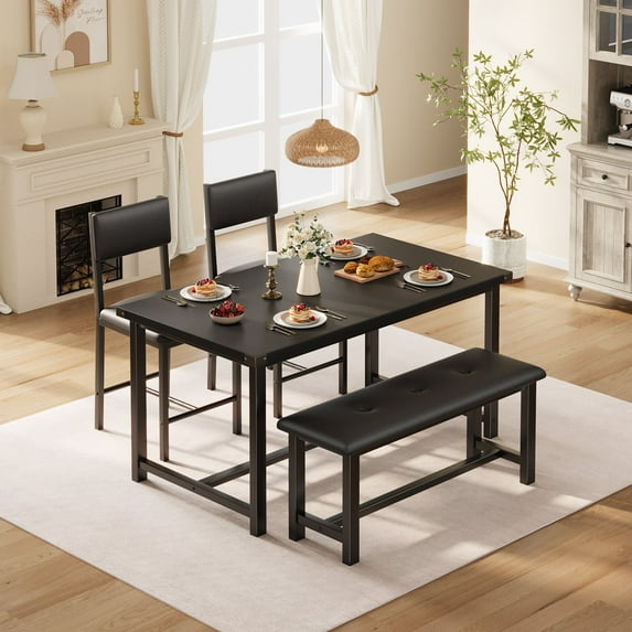 Dining Table Set for 4, 5 Piece Kitchen Table Set with Upholstered Bench and 2 Chairs, Rectangular Dining Room Table Set for Small Space, Apartment, Studio